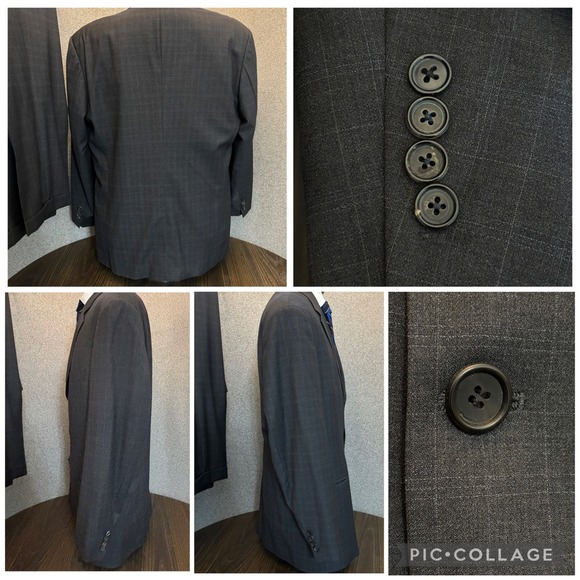 BOSS Hugo Boss Gray Suit 46R Plaid Wool Model Sigma Einstein 36W Academia Retro - Picture 14 of 16